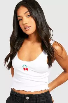 Укороченная топ-майка с вышивкой petite вишня Boohoo, белый
