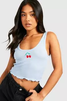 Укороченная топ-майка с вышивкой petite вишня Boohoo, синий