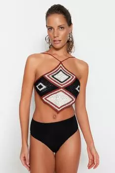 Укороченная трикотажная блузка с геометрическим узором Trendyol, разноцветный