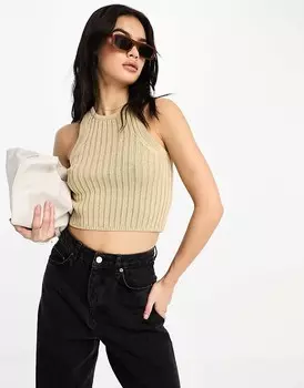 Укороченная трикотажная футболка-боксер бежевого цвета ASOS DESIGN – Stone