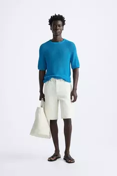 Укороченная трикотажная футболка ZARA, синий