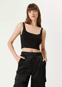 Укороченная трикотажная майка черного цвета с квадратным воротником Academia