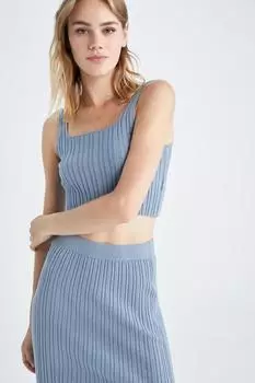 Укороченная трикотажная майка с бретелями DeFacto, синий