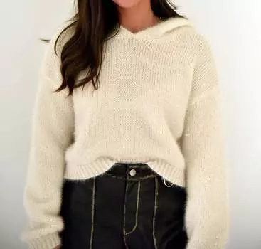 Укороченная трикотажная толстовка с капюшоном цвета «металлик» кремового цвета Et Clet