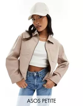 Укороченная твиловая куртка пыльно-розового цвета ASOS DESIGN Petite