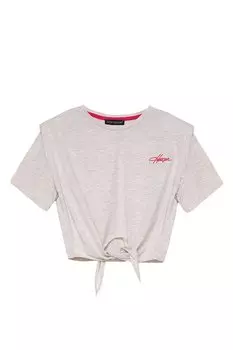 Укороченная укороченная футболка с завязками и подкладкой Бежевая QUZU