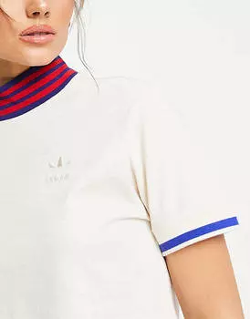 Укороченная университетская футболка темно-белого цвета adidas Originals