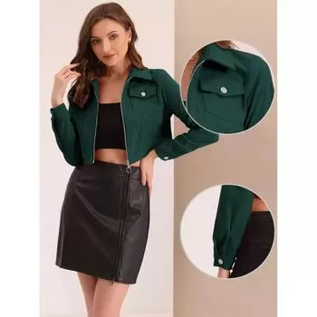 Укороченная вельветовая куртка для женщин, повседневные короткие куртки на молнии с воротником с лацканами ALLEGRA K