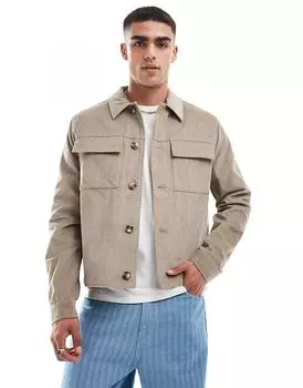 Укороченная вельветовая куртка харрингтон в камне ASOS DESIGN