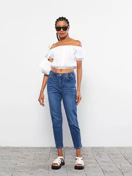 Укороченная Женская блузка из вискозы с вырезом лодочкой и короткими рукавами LCW Casual