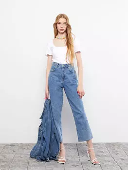 Укороченная Женская футболка с прямым вырезом и коротким рукавом с U-образным вырезом LCW Casual