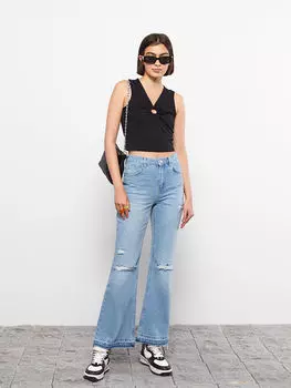 Укороченная Женская майка прямого кроя с v-образным вырезом LCW Casual