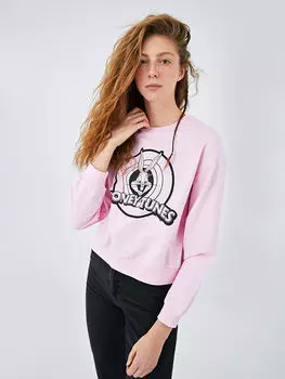 Укороченная Женская толстовка с длинным рукавом и принтом Looney Tunes с круглым вырезом Xside