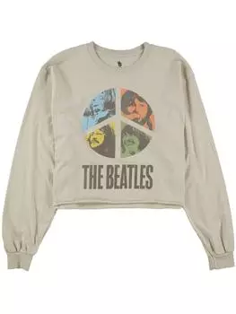 Укороченная женская толстовка с принтом The Beatles Junk Food, цвет sand