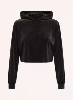 Укороченное бархатное худи с драгоценными камнями Only, черный