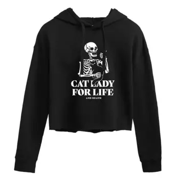 Укороченное худи Cat Lady For Life со скелетом для юниоров Licensed Character, черный