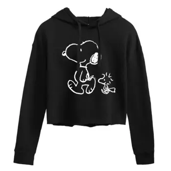 Укороченное худи для подростков Peanuts Snoopy & Woodstock Walk Licensed Character, черный