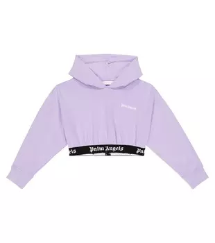 Укороченное худи из хлопка с логотипом Palm Angels, фиолетовый