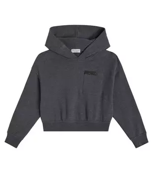 Укороченное худи из хлопкового джерси Brunello Cucinelli, серый
