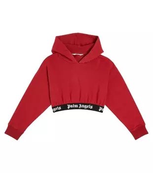 Укороченное худи из хлопкового джерси с логотипом Palm Angels Kids, красный