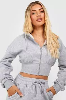 Укороченное худи на молнии Boohoo, серый