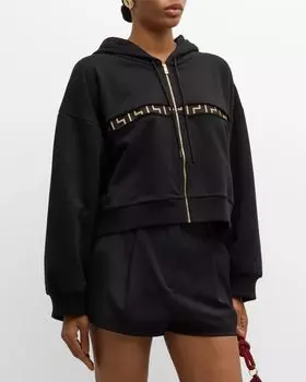 Укороченное худи на молнии Greca Versace, цвет Black