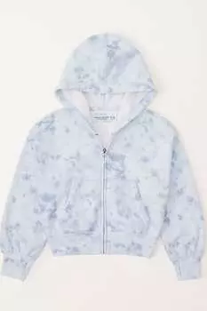 Укороченное худи оверсайз на молнии с принтом тай-дай Abercrombie & Fitch, белый