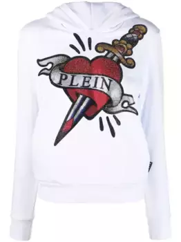 Укороченное худи с графичным принтом Philipp Plein, белый
