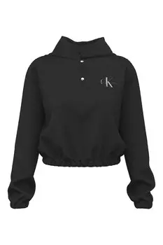 Укороченное худи с логотипом Calvin Klein Jeans, черный