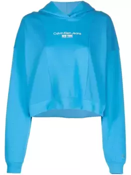 Укороченное худи с логотипом Calvin Klein Jeans, синий