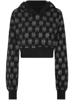 Укороченное худи с монограммой Philipp Plein, черный