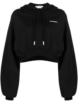 Укороченное худи с вышитым логотипом Off-White, черный