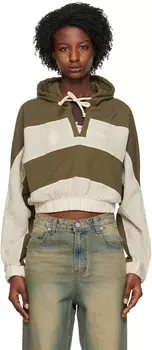 Укороченное худи в бежево-зеленую полоску OPEN YY