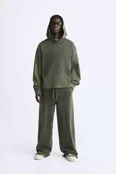 Укороченное худи в рубчик с винтажным эффектом ZARA, жемчужно-серый