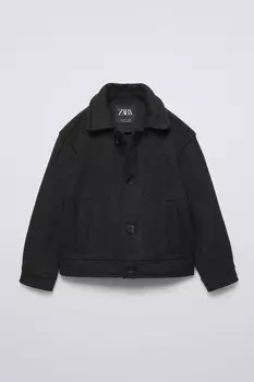 Укороченное пальто из шерстяной смеси ZARA, антрацитово-серый