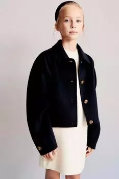 Укороченное пальто полушерстяное ZARA, темно-синий
