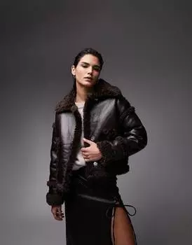 Укороченное пальто Topshop Faux Leather, коричневый