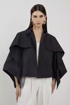 Укороченное пальто в стиле тренча с драпировкой и рукавами Karen Millen, темно-синий