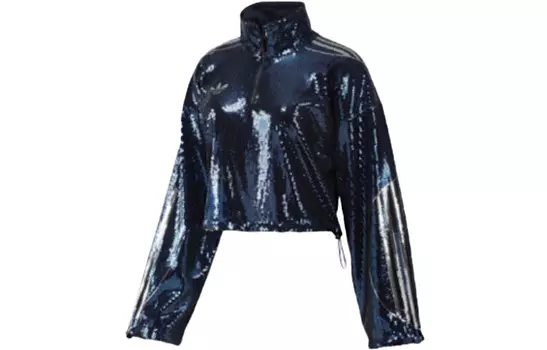 Укороченное пальто женское синее Adidas Originals