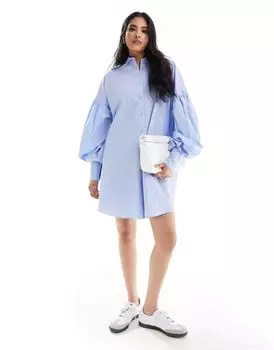 Укороченное платье-бойфренд с широкими рукавами ASOS Ultimate синего цвета шамбре