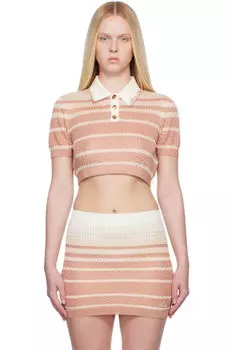 Укороченное поло в розовую и кремово-белую полоску AMIRI