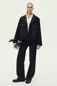 Укороченное шерстяное пальто ZARA, черный