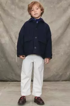 Укороченное шерстяное пальто ZARA, темно-синий