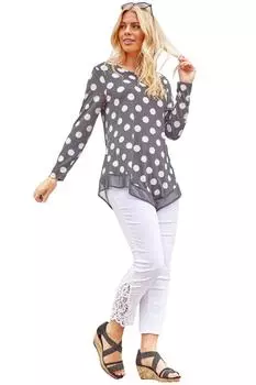 Укороченные эластичные брюки с кружевными вставками Roman, белый