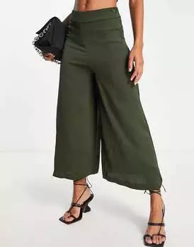Укороченные атласные брюки цвета хаки ASOS