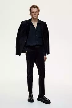 Укороченные бархатные брюки приталенного кроя H&M, синий