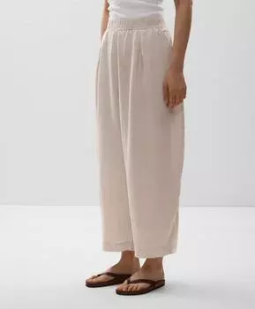 Укороченные брюки-баллоны из 100% льна Oysho, песочный меланж