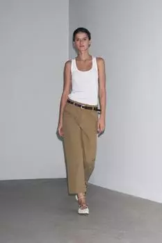 Укороченные брюки-чинос ZARA, оливково-зеленый