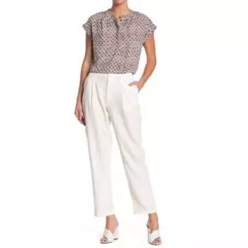 Укороченные брюки до щиколотки с плиссировкой и застежкой-липучкой белого цвета H Halston