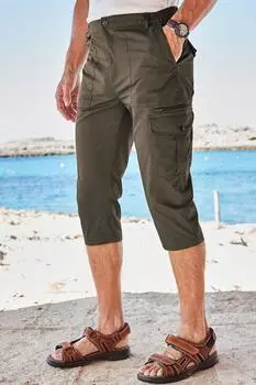 Укороченные брюки Explorer 18 дюймов (46 см) по внутренней стороне штанин Cotton Traders, хаки